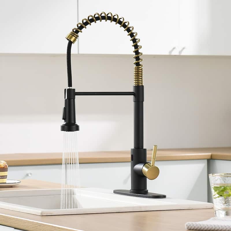 Touchless Spring Kitchen Faucet with AC Adapter and Deck Plate