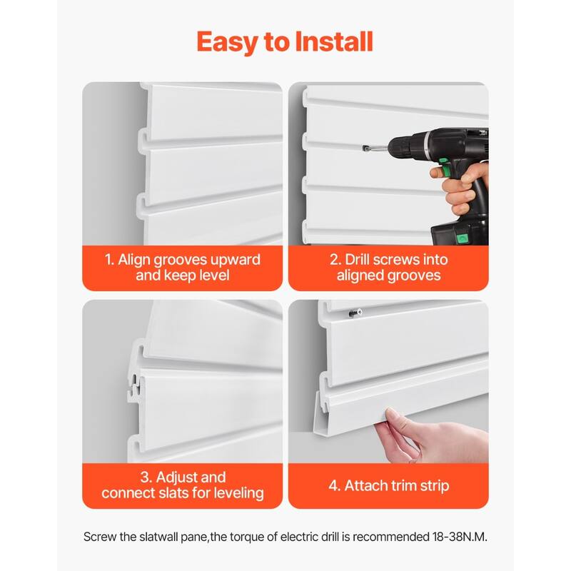8 x 4 Feet Wall Paneling PVC Garage Slatwall with Accessories Suitable for Both Indoor and Outdoor Use