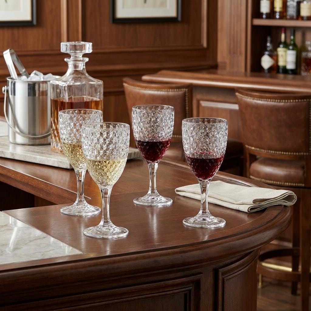 HomeRoots Set of Four Clear Diamond Acrylic Stemmed All Purpose Wine Glass