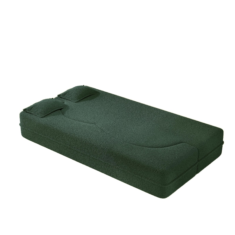 Convertible Floor Sofa with Teddy Fabric, Twin Mattress & No Assembly