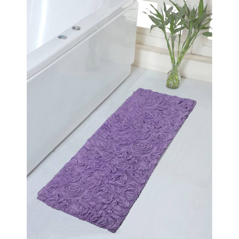 Bell Flower Bathroom Rug, Cotton Soft, Water Absorbent Bath Rug, Non Slip Shower Rug Machine Washable 21"x54" Runner - Purple