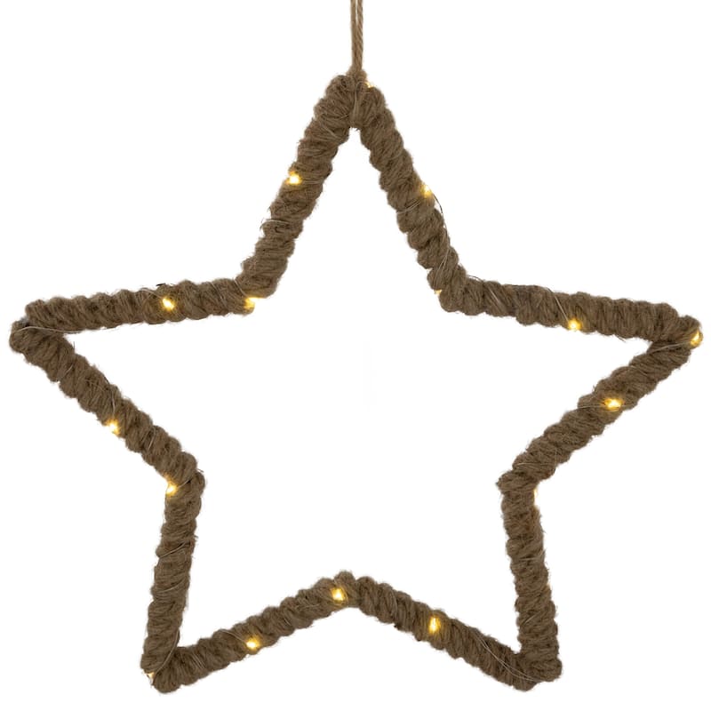 Lighted Jute Wrapped Star Silhouette Christmas Hanging Decoration - 11.5"