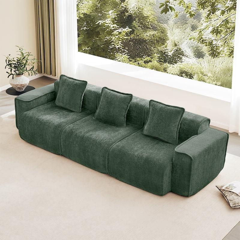 Streamlined Design Modular 3 Seat Boneless Velvet Fabric Sofa - 8' x 10' - Green - Symmetrical