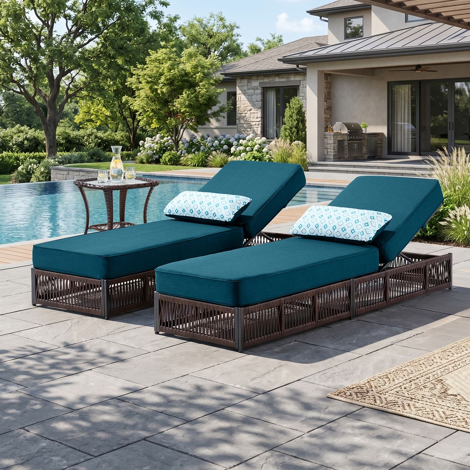Option 2-PC Lounge Chair w/ Table Peacocka Green Cushion