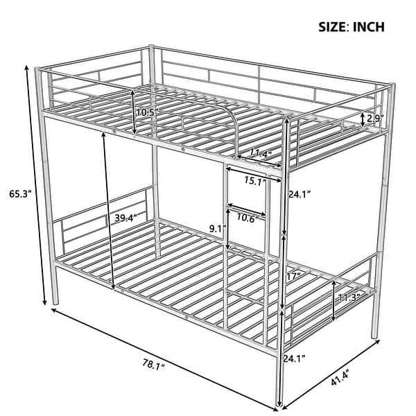 Twin Over Twin Metal Bunk Bed with Ladder & Guardrails - Durable Frame