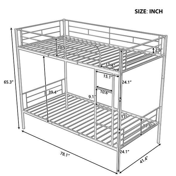 Twin Over Twin Metal Bunk Bed with Sturdy Steel Frame, Wear-Resistant Finish, and Convertible Design