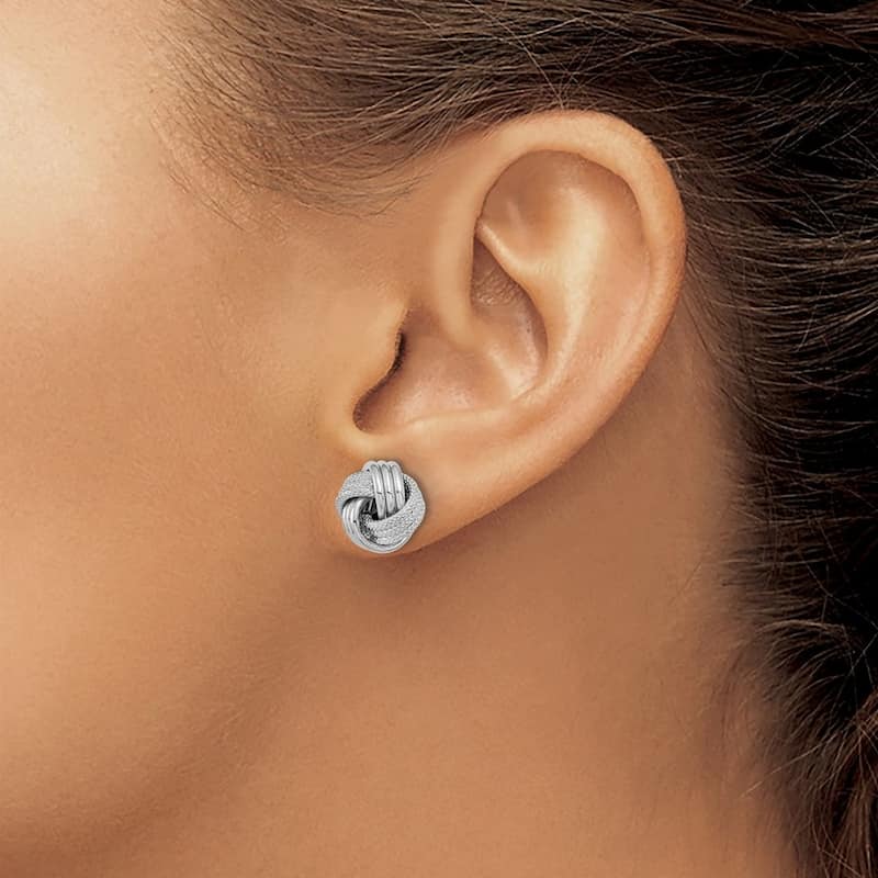 Curata 10k or 14k Yellow or White Gold 10.5mm Textured Triple Love Knot Post Earrings