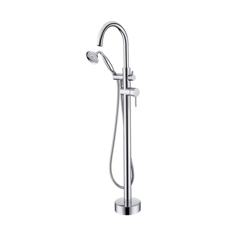 BATHLET Freestanding Bathtub Floor-Mount Faucet Tub Filler with Hand Shower - Chrome/Clear