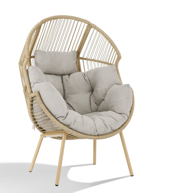 Outdoor Wicker Egg Chair with Beige Cushion - Yellow