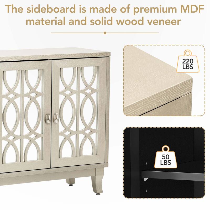 Sideboard with Glass Doors and Silver Handle for Living Room