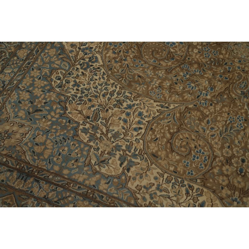 Hand Knotted Oriental 100% Wool Carpet Traditional Floral Brown Kerman Area Rug - 12' 11'' X 9' 7''