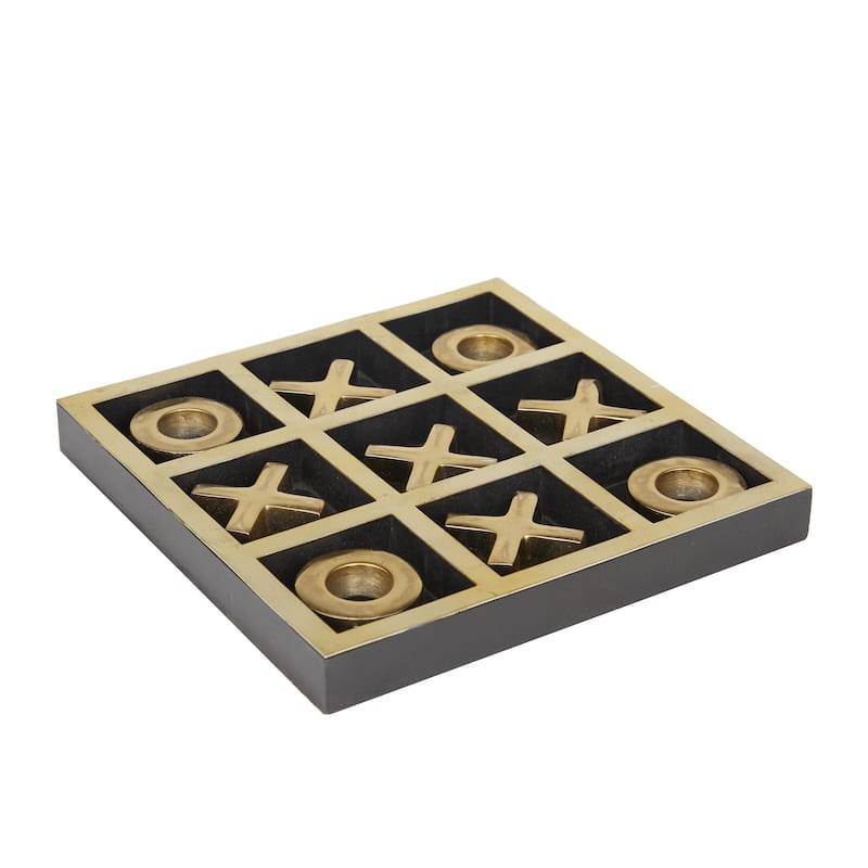 Aluminum Metal Tic Tac Toe Game Set with Black or Gold Frame - Silver or Gold - Roche River Decor