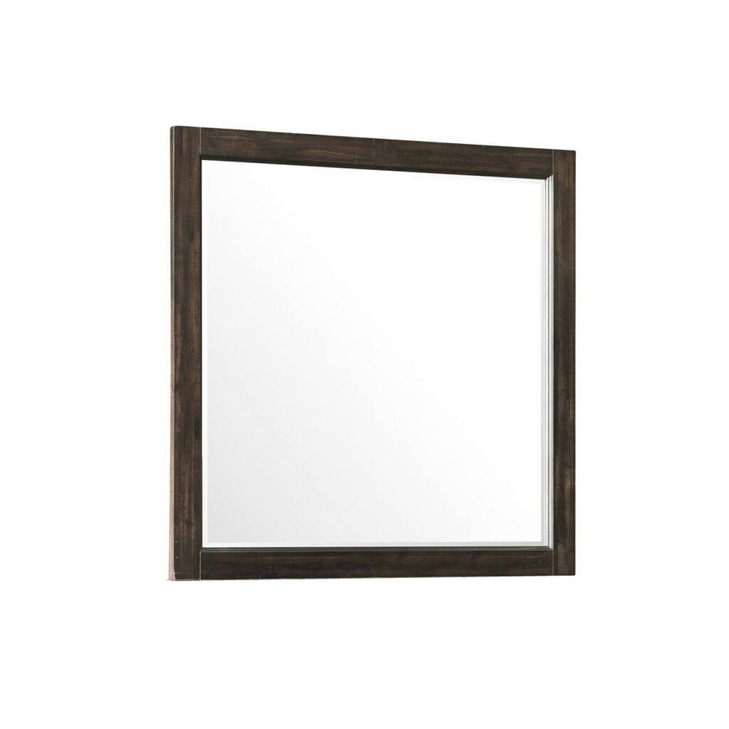 Annu 43 x 43 Dresser Mirror, Transitional, Square Walnut Brown Wood Frame
