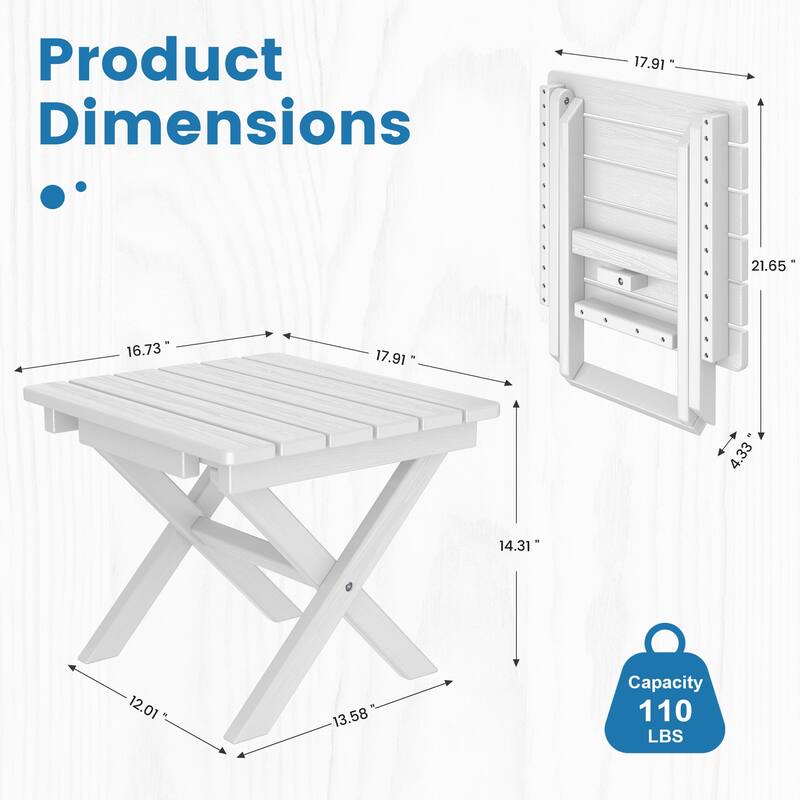 Outdoor Patio HDPE Foldable Side Table, Waterproof & Weather Resistant
