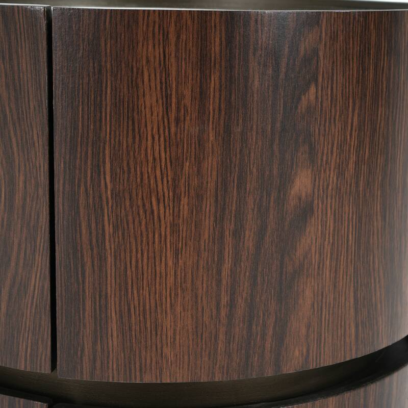 MDF Italian High-Grade Double-Layer Storage Round Side Table, Brown and Black Color
