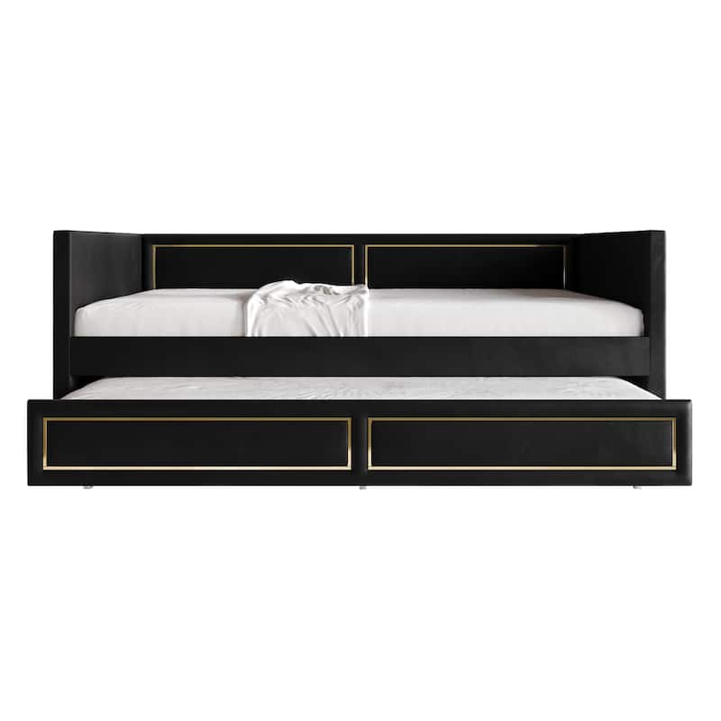 CraftPorch Deluxe Velvet Upholstered Twin Size Daybed with Trundle - Black