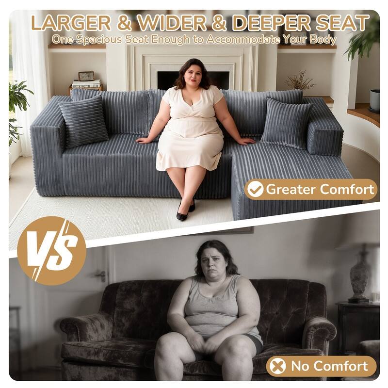 105 in. Wide Square Arm 2-Piece Modern Corduroy Fabric L-Shape Modular Sectional Sofa