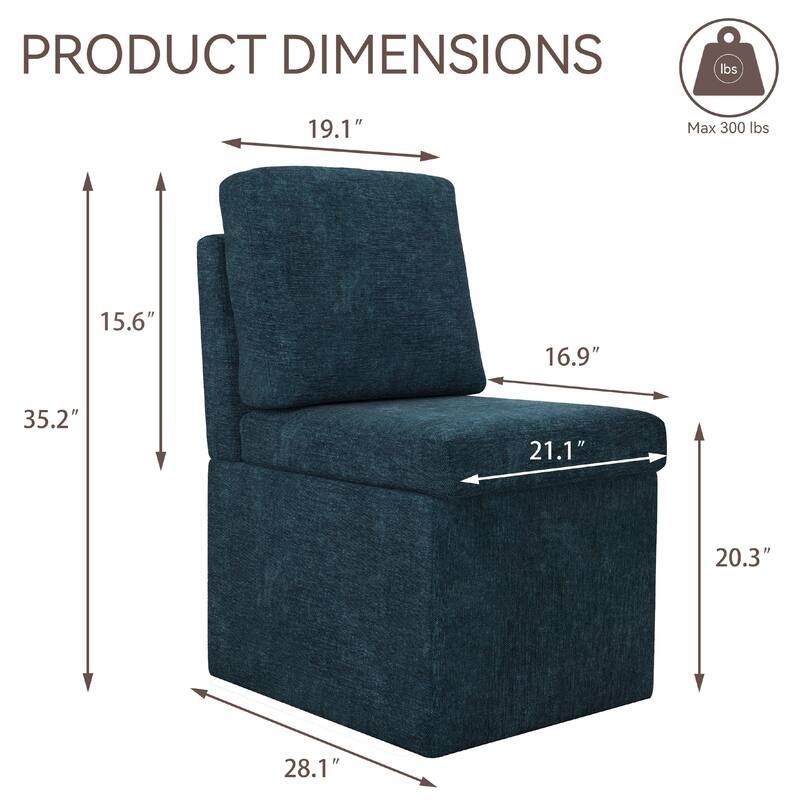 Upholstered Dining Chair with Under Seat Storage- Armless