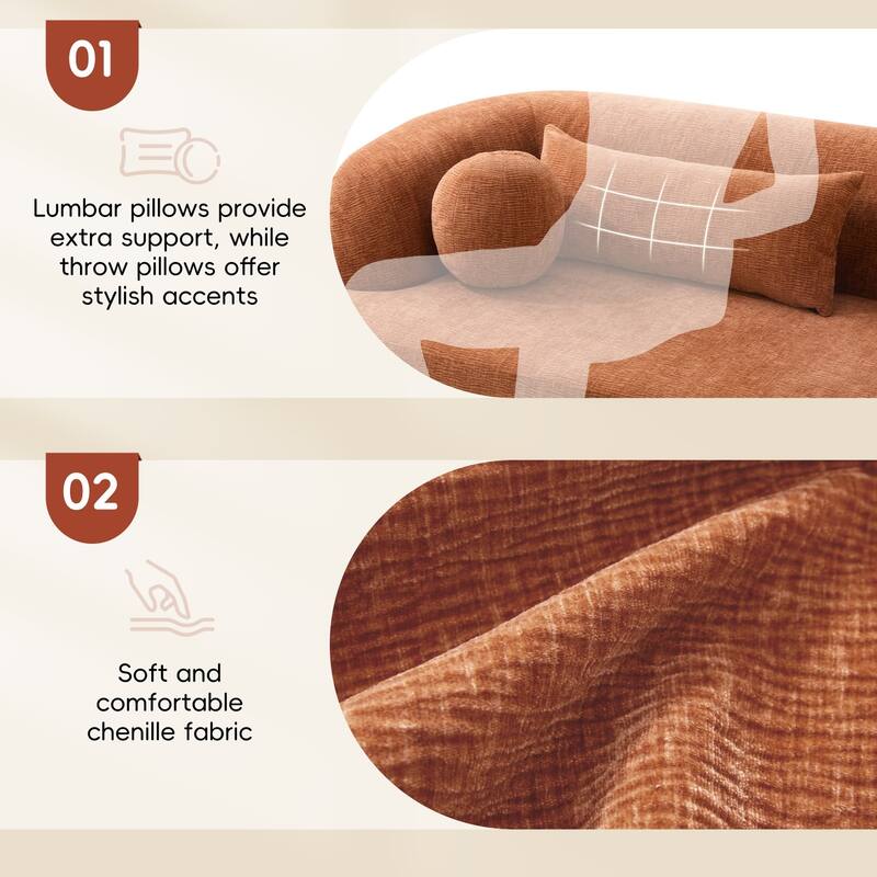 86" Chenille 3-Seater Sofa with Pillows, No Assembly Required