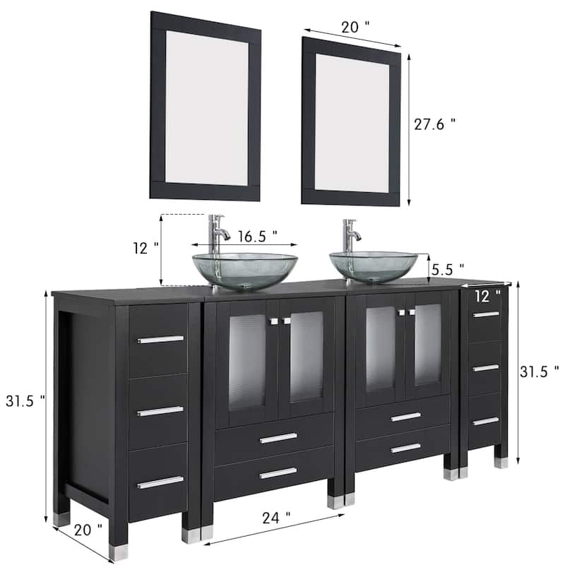 72" Bathroom Vanity Set with Vessel Sink Side Cabinet Combo