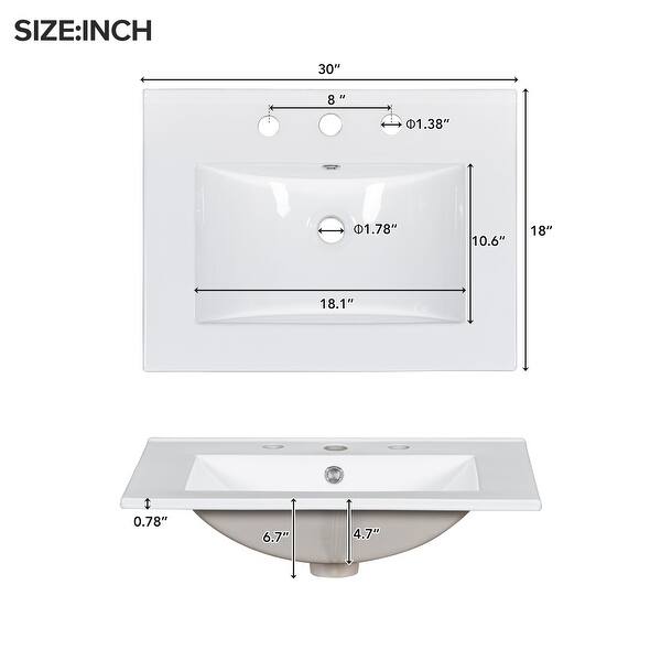 dimension image slide 0 of 3, 30" Premium Bathroom Vanity Set with Ceramic Sink and Ample Storage Space