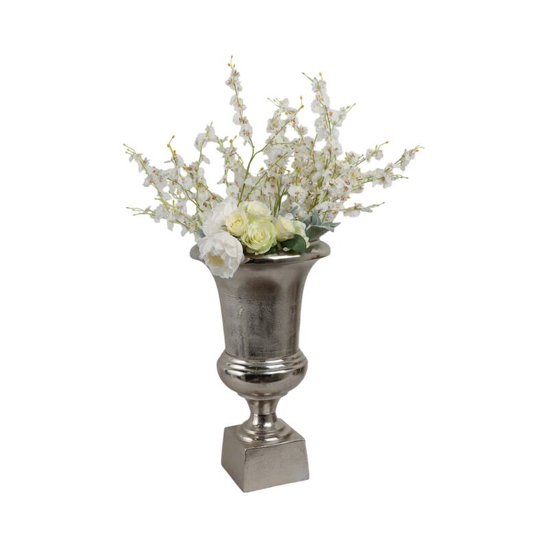 Aluminum Vase Flared Urn Design Tall Metallic Finish - 24" Silver