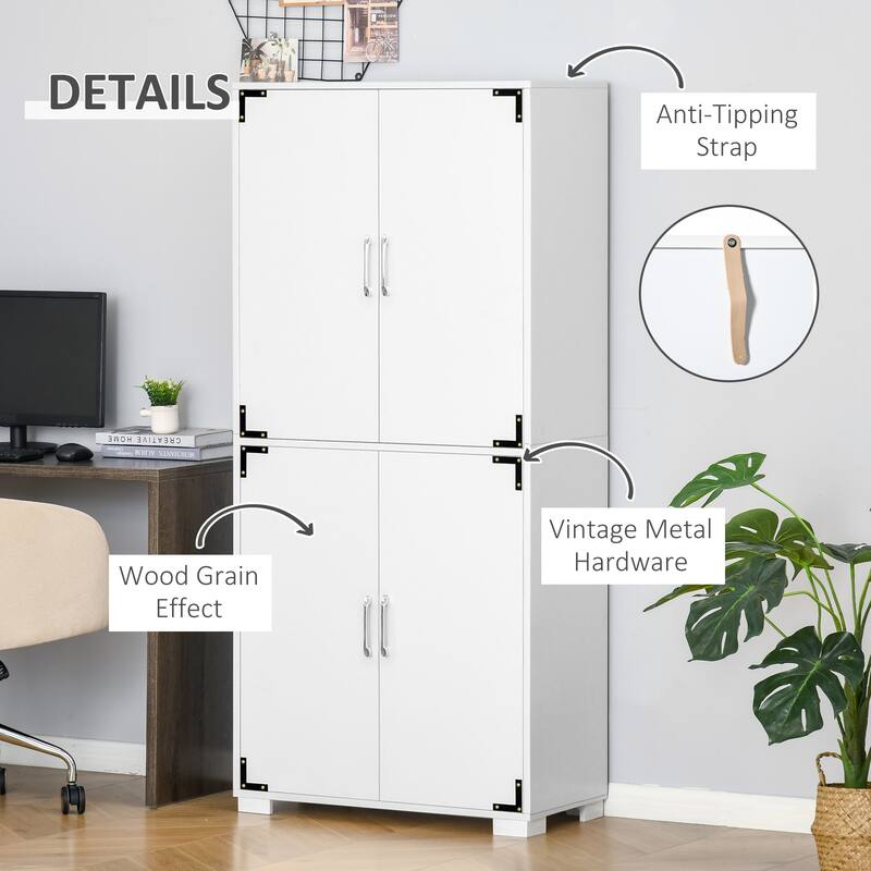 Freestanding Kitchen Pantry with 4 Door Cupboard and Storage Shelves