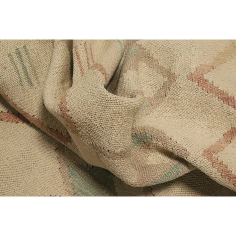 Hand Woven Oriental 100% Wool Carpet Southwestern Tribal Beige & Ivories Kilim Area Rug - 4' 9'' X 3' 4''