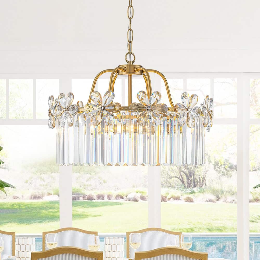 Ornate Glam 6-Light Crystal Flowers Drum Pendant - 19.7 in