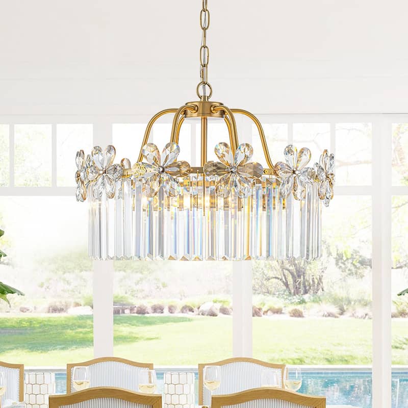 Ornate Glam 6-Light Crystal Flowers Drum Pendant - 19.7 in