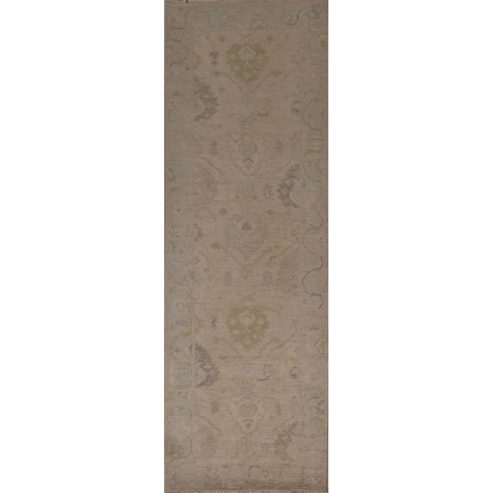 Floral Oushak Turkish Runner Rug Hand-knotted Wool Carpet - 3'1"x 9'10"