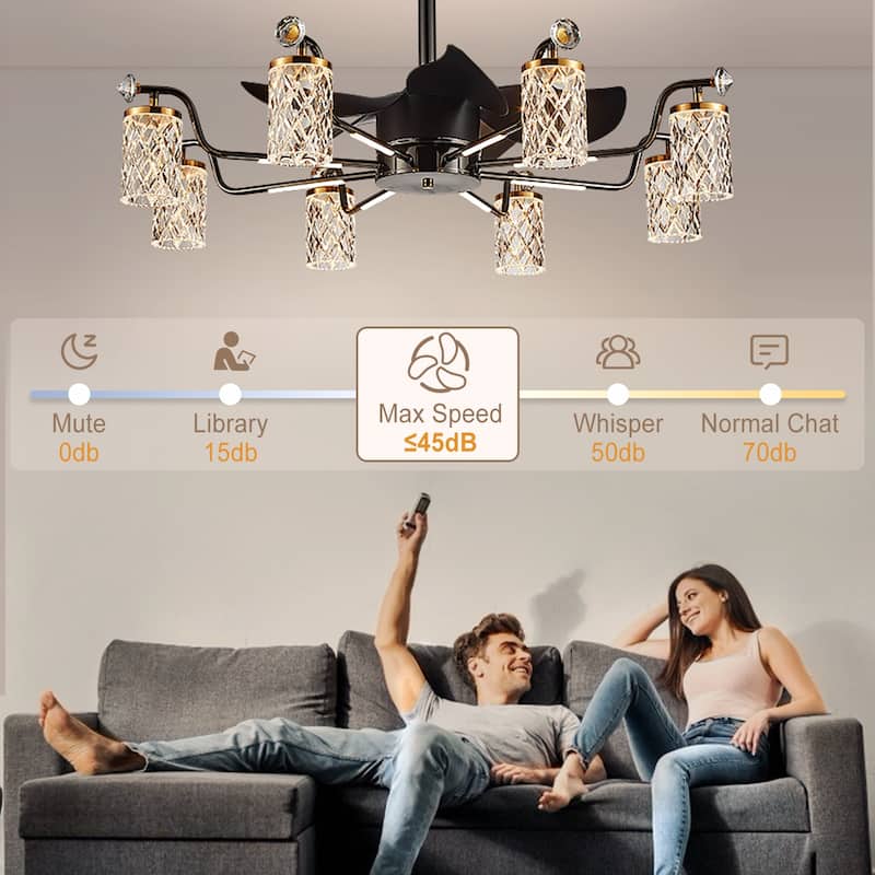 Modern Fandelier with Light and Remote, Modern luxury LED Chandelier Ceiling Fan for Living Room