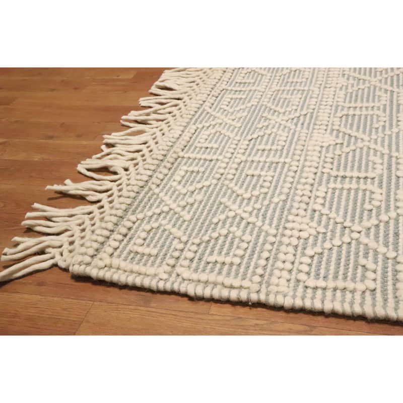 Hand Knotted Oriental 100% Wool Carpet Modern Geometric Greys & Charcoal Modern Gotti Design Area Rug - 8' 1'' X 5' 2''