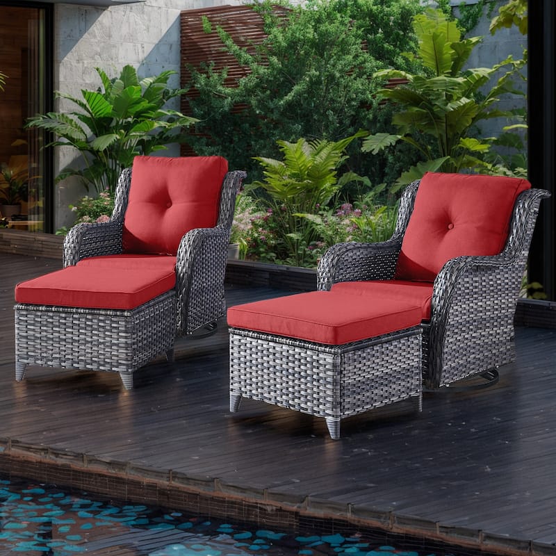 Gymojoy 4 Pieces Outdoor Wicker Swivel Glider Chairs - Grey - Red