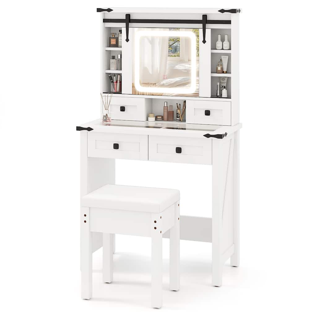 Gymax Farmhouse Vanity Desk Makeup Vanity Table w/Adjustable