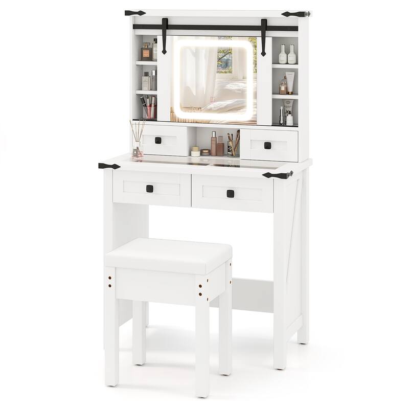 Gymax Farmhouse Vanity Desk Makeup Vanity Table w/Adjustable - White
