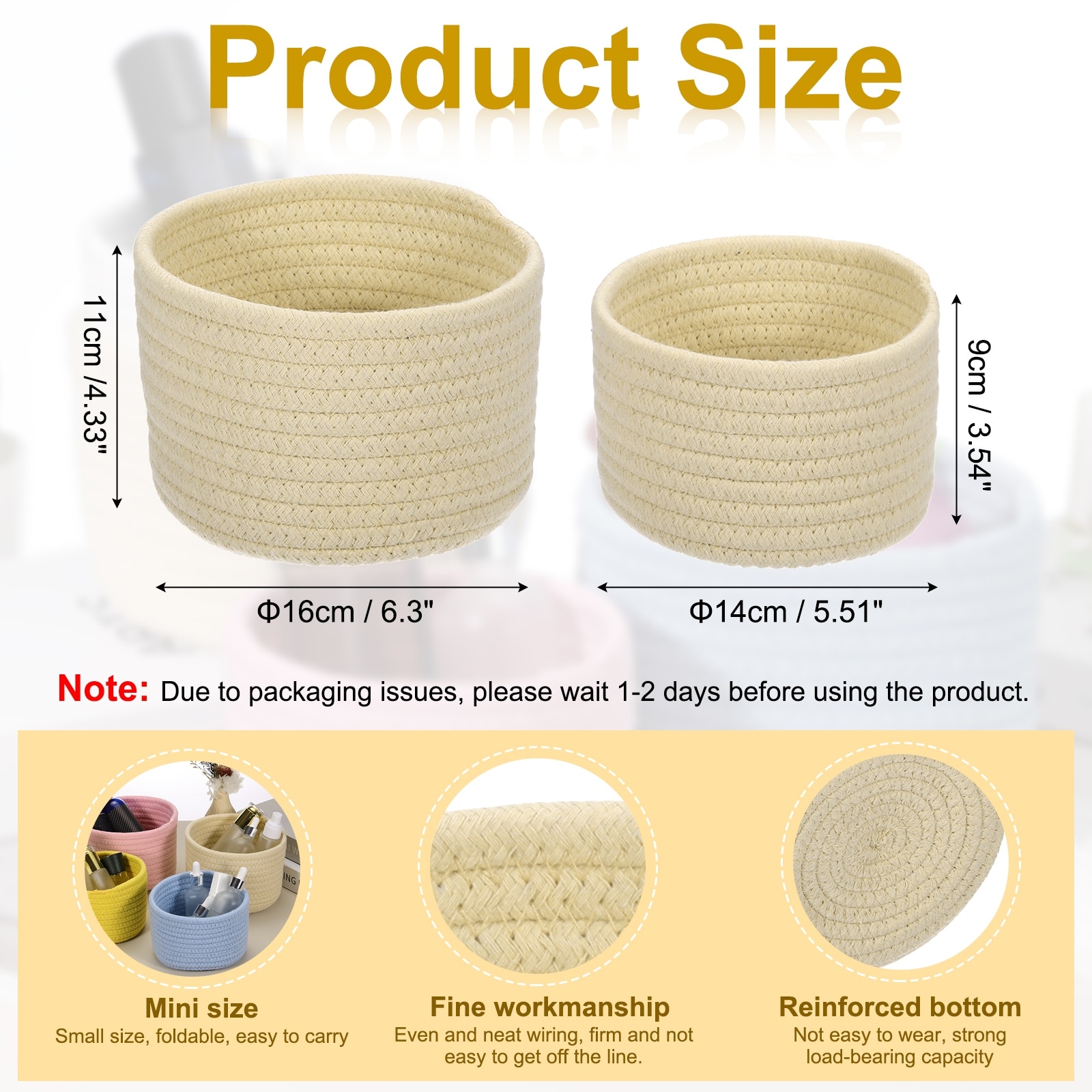 2 Pcs Cotton Rope Woven Storage Basket, Cute Mini Round Storage Bins