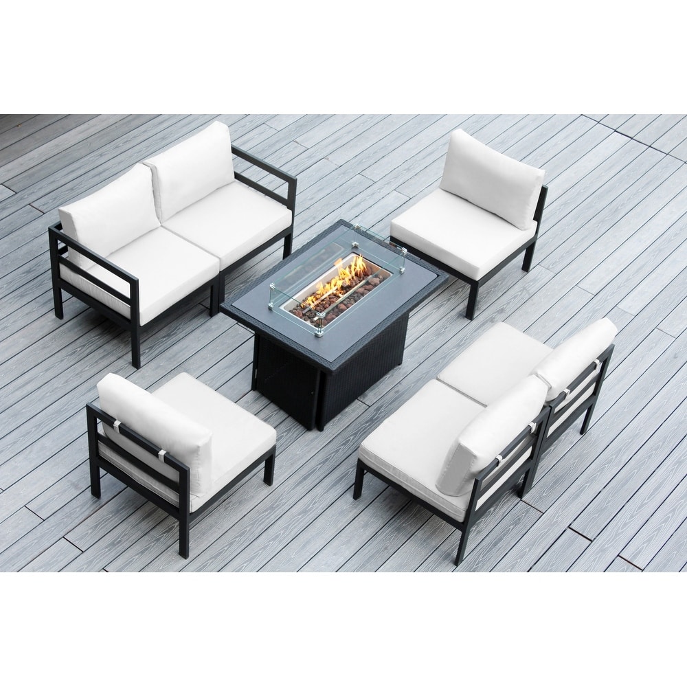 Ohana Outdoor 7-pc. Cushioned Aluminum Sectional with 42" Fire Table