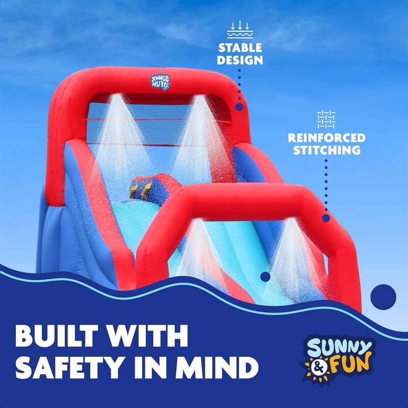 Deluxe Inflatable Water Racing Slide Park - Heavy-Duty Nylon Bouncy Station - Climbing Wall, Two Slides & Splash Pool - Large