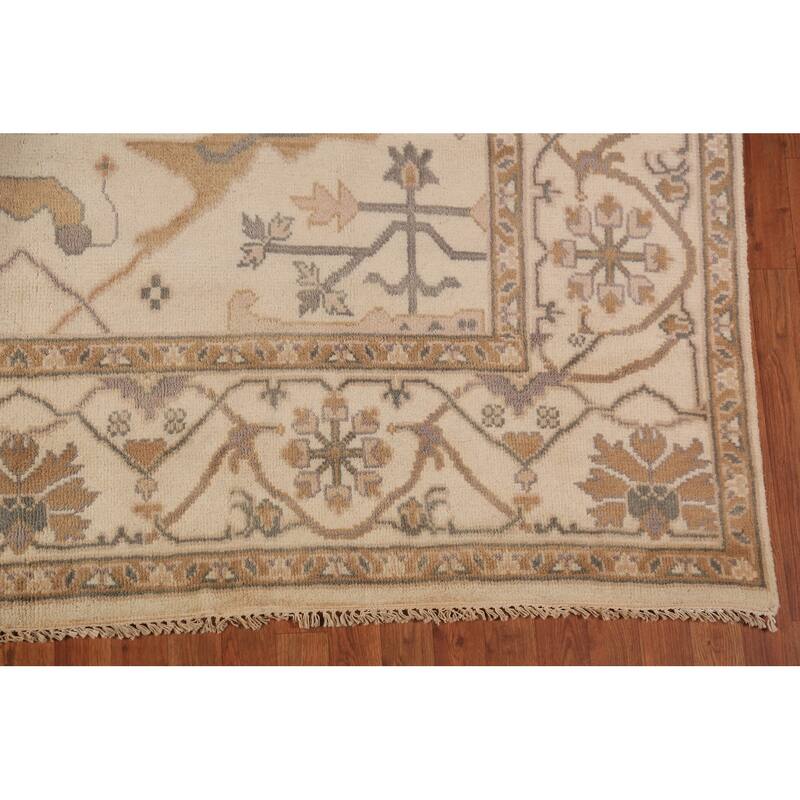 Earth Tone Oushak Indian Large Rug Hand-Knotted Wool Carpet - 7'11"x 15'8"