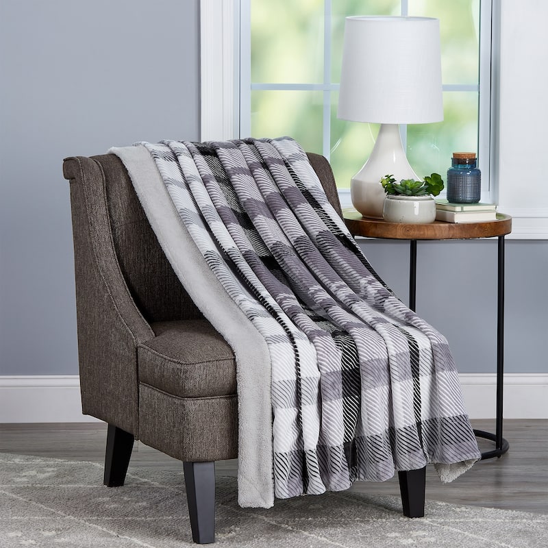 Poly Fleece Sherpa Throw - Oversized Plush Woven Polyester Bed or Sofa Blanket by Windsor Home - Phantom