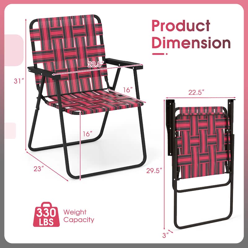 Gymax Set of 2 Patio Folding Web Chair Set Portable Beach Camping