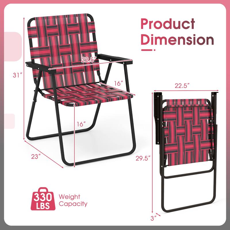 Gymax Set of 4 Patio Folding Web Chair Set Portable Beach Camping