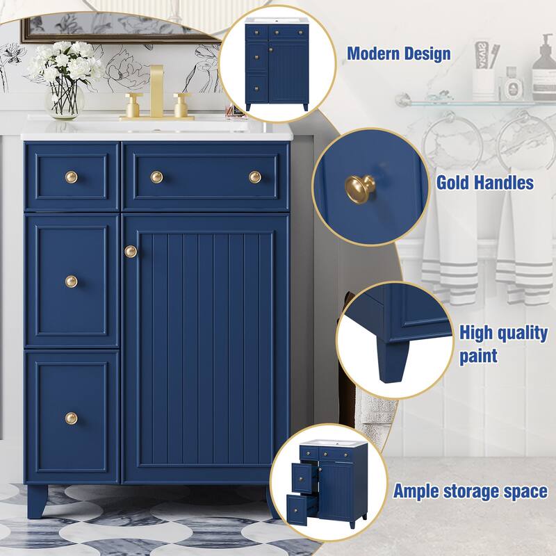 24 in. W x 18 in. D x 34 in. H Single Sink Freestanding Bath Vanity with White Ceramic Top