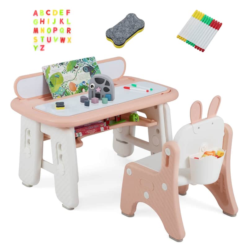 Costway Kids Drawing Table & Chair Set Graffiti Toddlers Art Activity - See Details