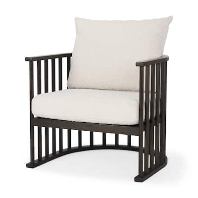 Kopari Cream Boucle Fabric w/ Dark Brown Solid Wood Frame Accent Chair - 30.1"W x 30.5"D x 37.2"H