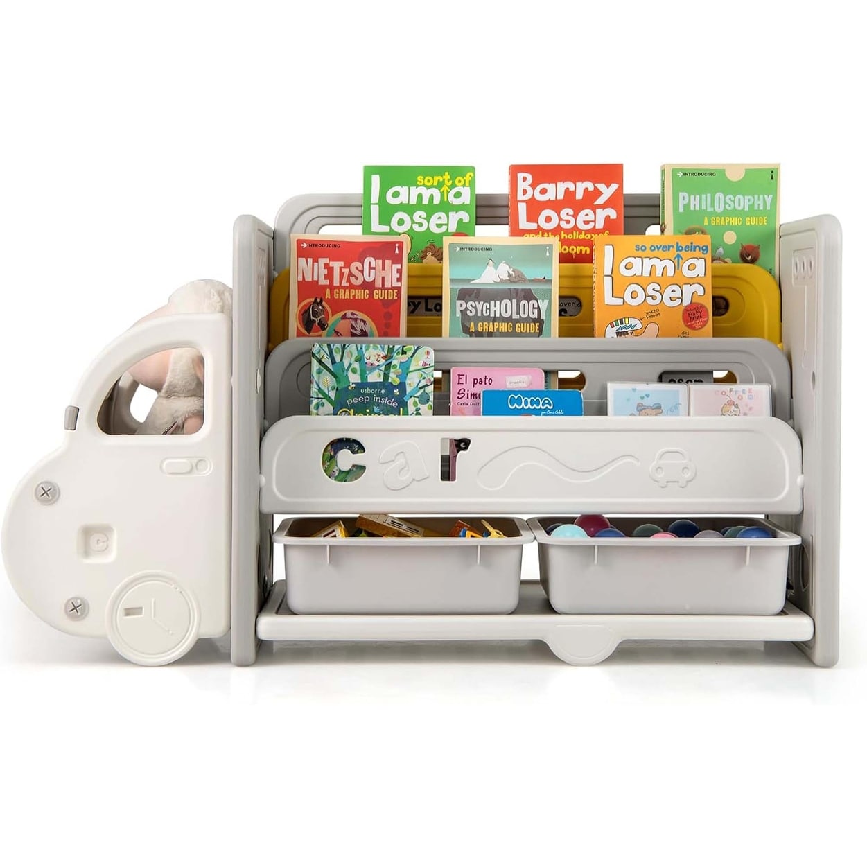 Car-Shaped Toy Storage Organizer 3-Tier Toy Shelf w/ Storage Boxes