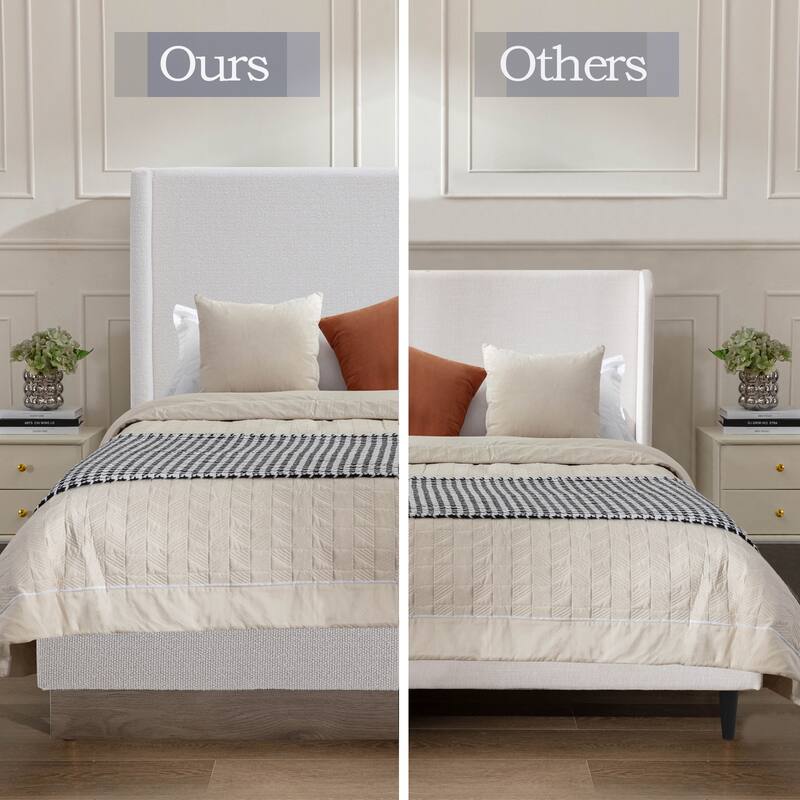 Upholstered Wingback Bed / Upholstered Wood Base Platform Bed / 53.1" High Headboard / No Box Spring Needed / King