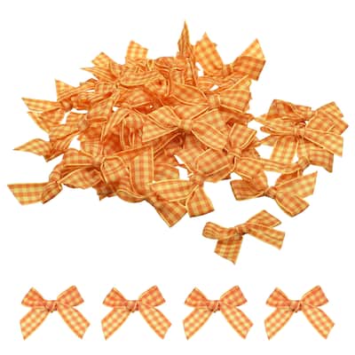 100Pcs Mini Gingham Ribbon Bow Checkered Satin Ribbon Flower Bows