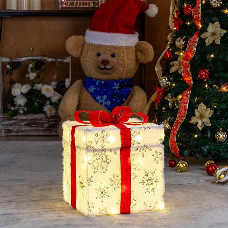 12in Motorized Gift Box Christmas Decorations with Motor - White